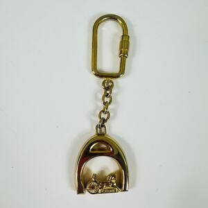 CELINE Keychain Bag Charm Womens One Size Gold Horse Carriage Logo Made Italy
